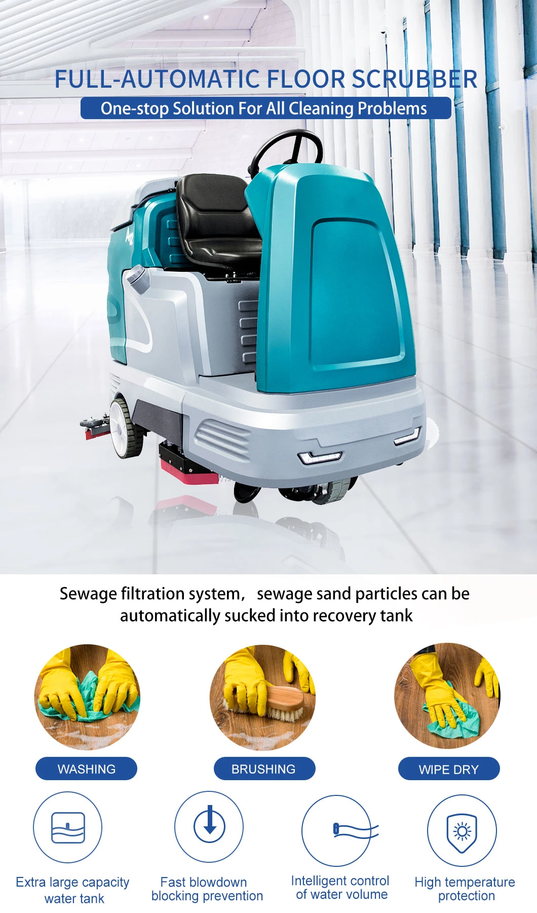 Hard Tile Floor Scrubber Dryer Industrial Ride-on Battery Operated Floor Scrubbing Washing Machine